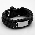 Black Paracord Medical Survival Whistle Clasp Bracelet MD